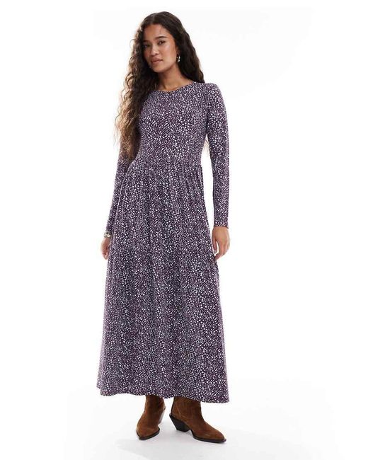 Wednesday's Girl Purple Long Sleeve Smudged Polka Dots Midaxi Dress