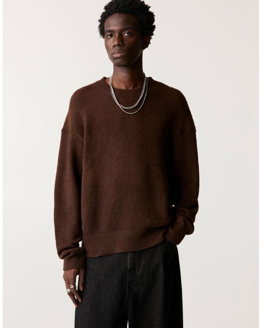 Pull&Bear – flauschiger strickpullover in Brown für Herren