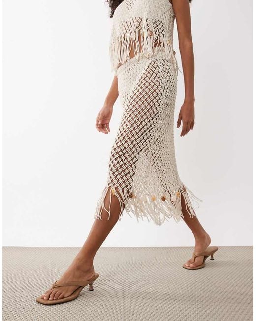 ASOS White Premium Hand Crochet Fringed Beaded Skirt