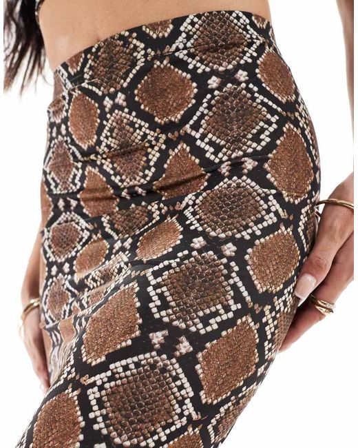 Kaiia Brown Slinky Snake Print Maxi Skirt