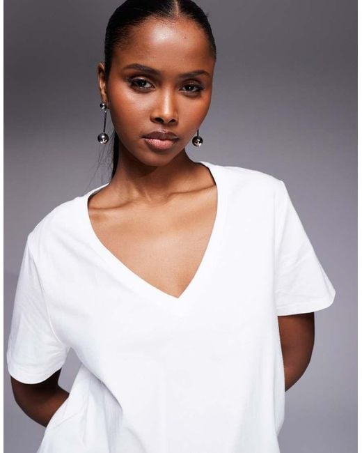 GOOD AMERICAN White Classic V Neck T-shirt
