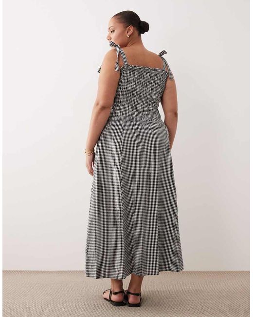 Esmee Curve Gray Tie Strap Shirred Maxi Beach Dress