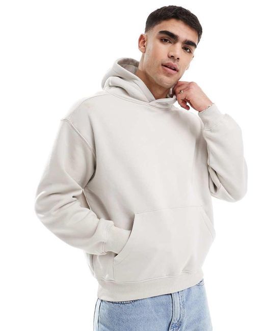 Cotton On White Box Fit Crew Hoodie for men