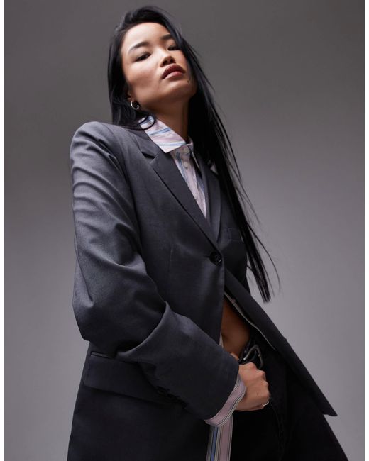 TOPSHOP Gray Single Button Tailored Blazer