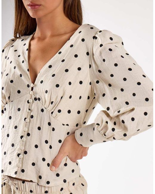 NARRATED Natural Button Front Blouse