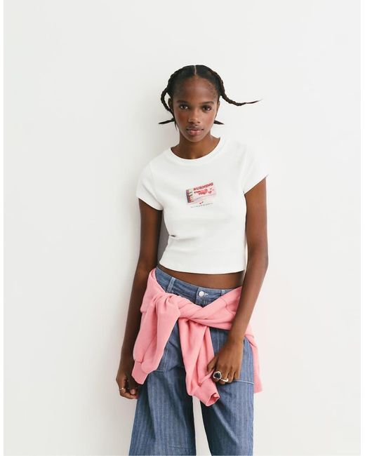 Pull&Bear T-Shirt Met Grafische Print Van Luciferdoosje in het White