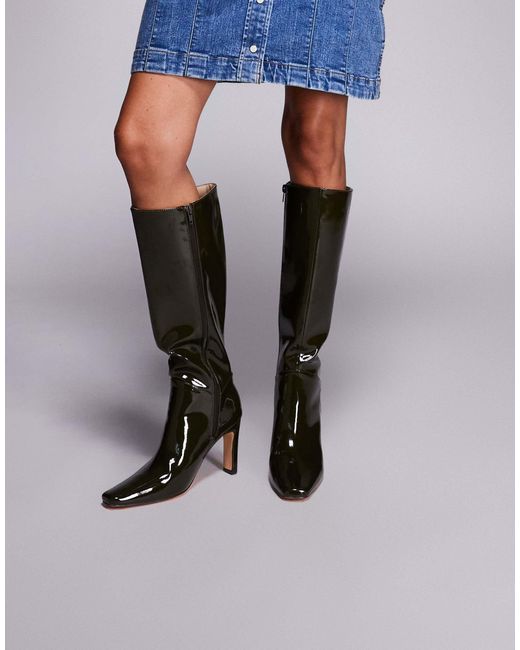 Public Desire Black Public Desire Pose Wide Fit Heeled Knee Boots