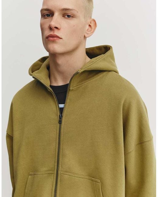 Pull&Bear Green Boxy Hoodie With Zipper for men