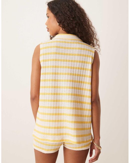 Pull sans manches d'ensemble en maille à rayures avec col polo - jaune ASOS en coloris Natural