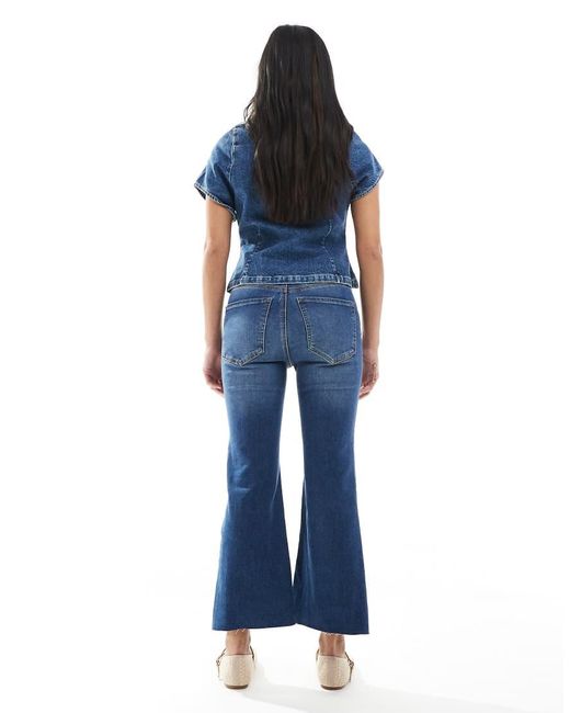 Stradivarius Blue Petite D78 Cropped Flare Jean