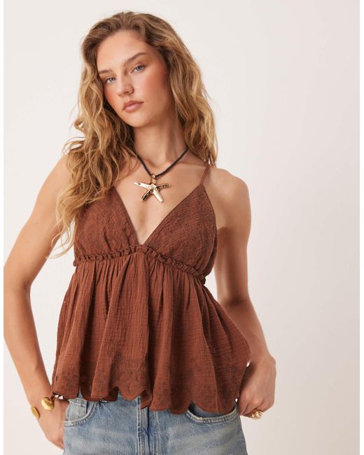 Free People Brown Sunny Days Embroidered Cami Top