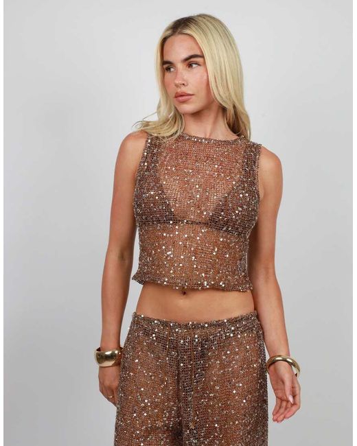 SIMMI Brown Sequin Beach Tank Top