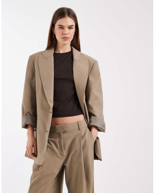 ASOS Natural Oversized Strong Shoulder Blazer