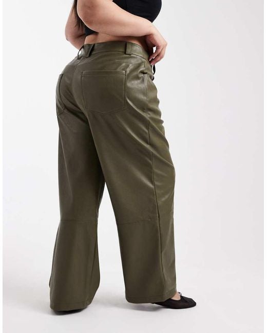 ASOS Black Curve Low Rise Mansy Faux Leather Trousers