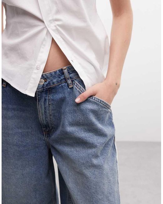 Reclaimed Vintage Blue Denim Jort With Lace Detail