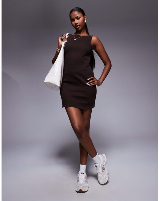 ASOS Brown Denim Stretch Mini Dress With Seam Detail