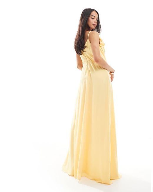 TFNC London Metallic Bridesmaid Wrap Front Chiffon Maxi Dress With Frill Detail And Split