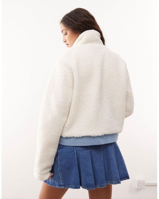 Noisy May Blue Sherpa Bomber Jacket With Denim Insert