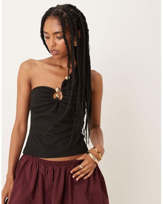 ASOS Rib One Shoulder Top With Gold Trim Detail in Black | Lyst