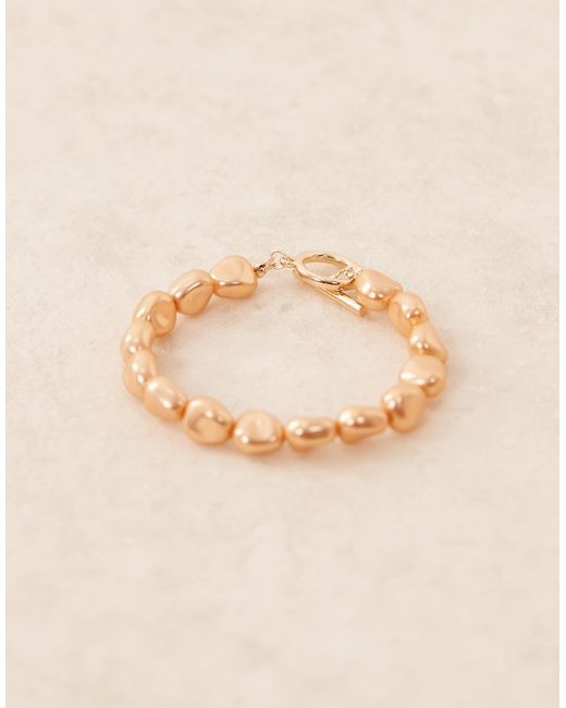 ASOS Brown Asos Design Curve T-bar Bracelet With Faux Pearl Detail