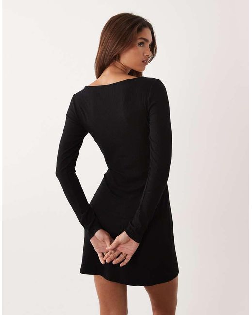 ASOS Black Lace Trim Ribbed V Neck Cardigan Mini Dress