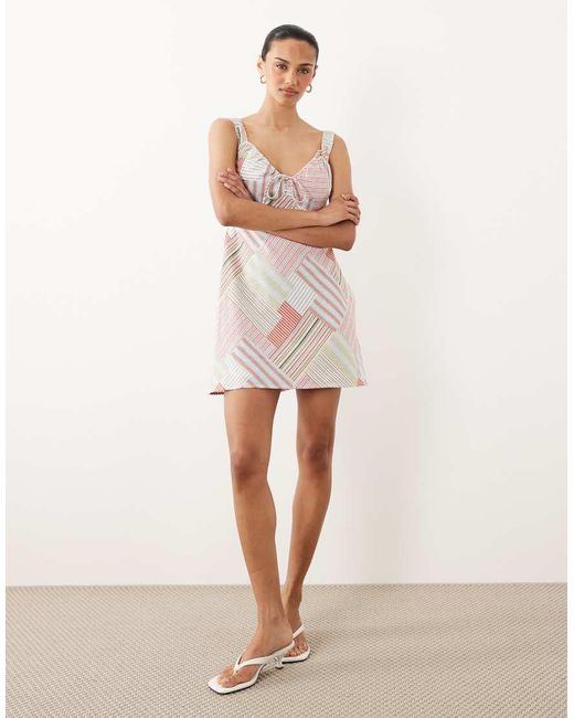 Abercrombie & Fitch Pink Linen Rich Milkmaid Mini Dress