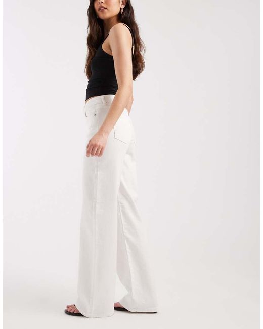 Pieces White Silke Mid Waisted Wide Leg Jeans