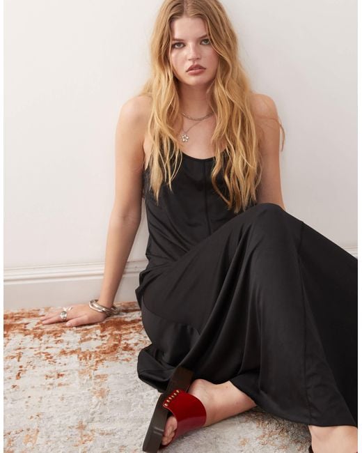 Monki Black Strappy Floaty Maxi Dress