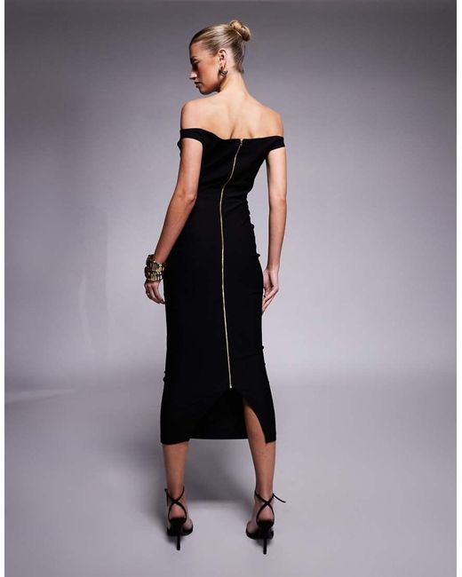 Vesper Black Bengaline Sweetheart Neckline Midaxi Dress