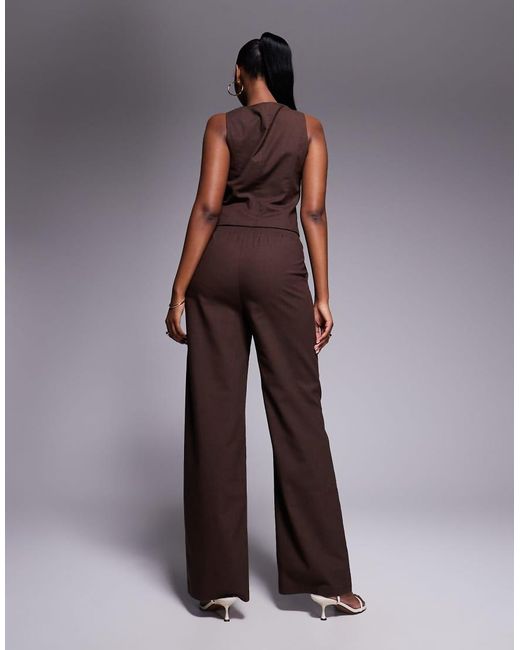 Pantalones De Sastre Chocolate De Pernera Ancha De Tejido Efecto Lino Exclusivos De (Parte De Un Conjunto) Kaiia de color Brown