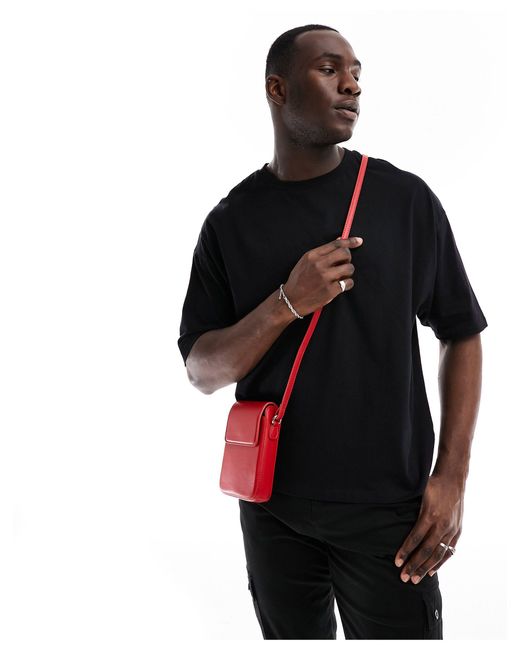 ASOS Red Faux Leather Cross Body Bag for men