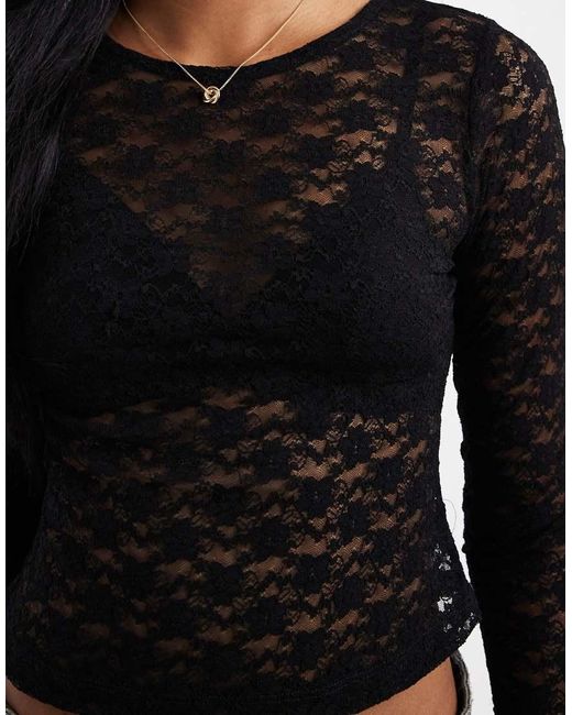 ASOS Black Lace Sheer Long Sleeve Cropped Top
