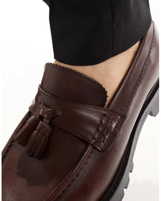 Mocasines Negros Con Borlas De Cuero Abatanado De Walk London de hombre de color Black