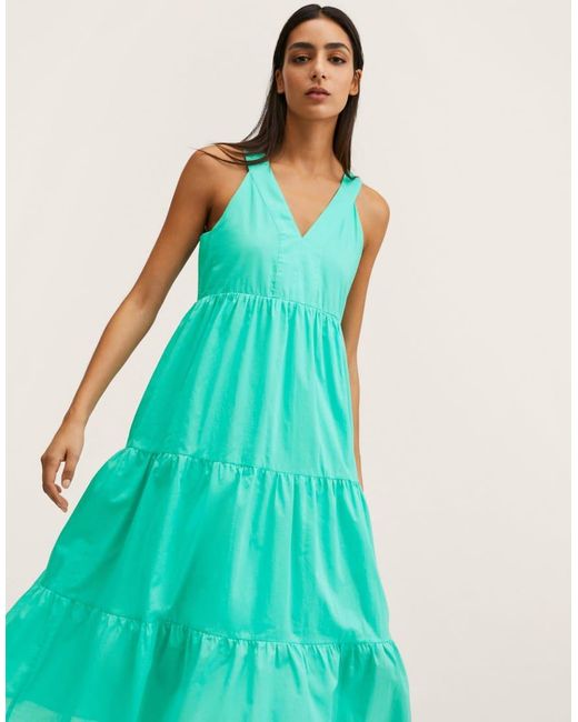 Mango Green Tiered Strappy Midi Dress
