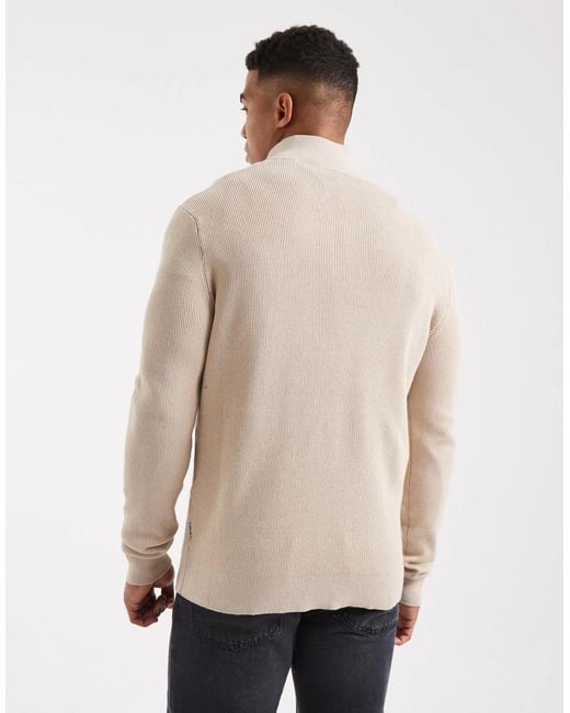 Only & Sons White Ribbed Half Zip Jumper for men