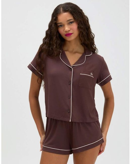 Boux Avenue Purple Piping Modal Short Pyjama Set With Collar Top