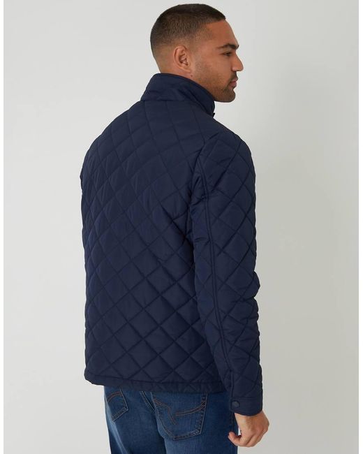 Threadbare Blue Showerproof Funnel Neck Quilted Jacket for men
