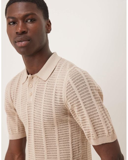 ASOS – strukturiertes polohemd in Natural für Herren