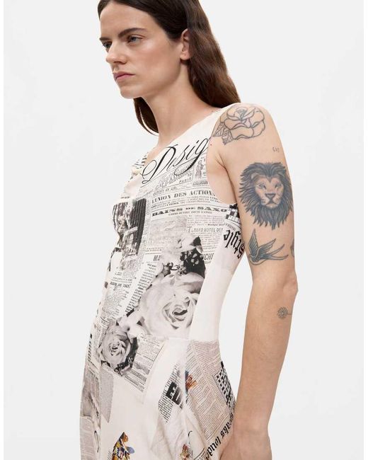 Desigual Natural Sleeveless Printed Dress