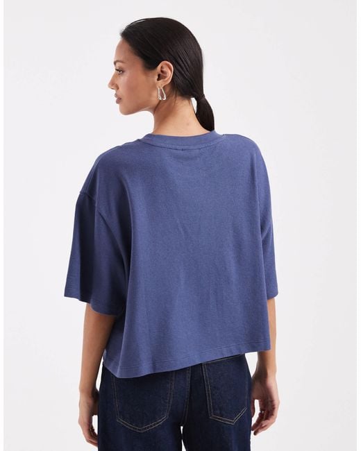 ASOS Blue Textured Jersey Boxy Crop T-Shirt