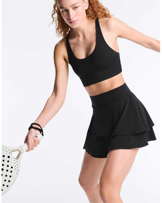 Oysho Black Ruffled High Rise Compressive Mini Skirt