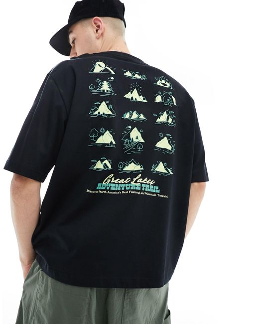 T-shirt oversize avec petit imprimé montagnes au dos Only & Sons pour homme en coloris Black