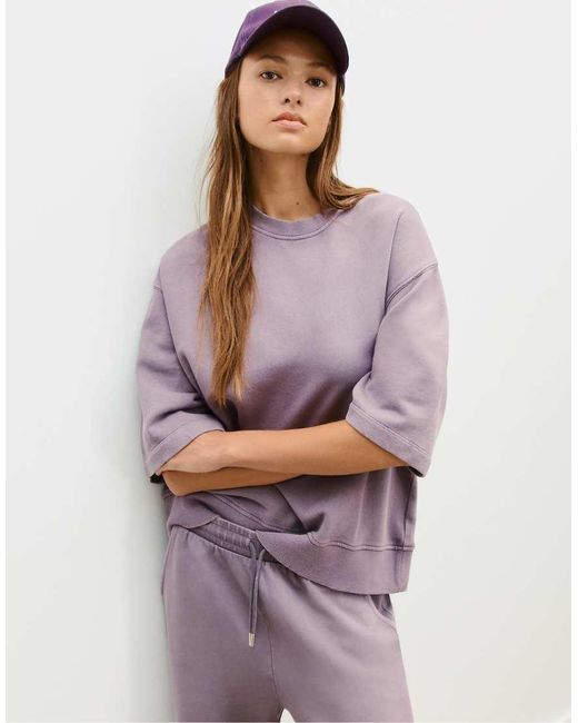 Stradivarius Sweatshirt Met Korte Mouwen En Vervaagd Effect in het Purple