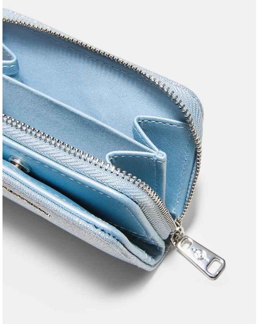 Stradivarius Blue Shimmery Zip-up Purse