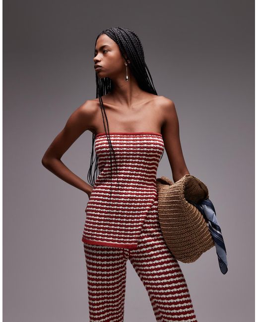 TOPSHOP Gray Knitted Stripe Bandeau Co-ord