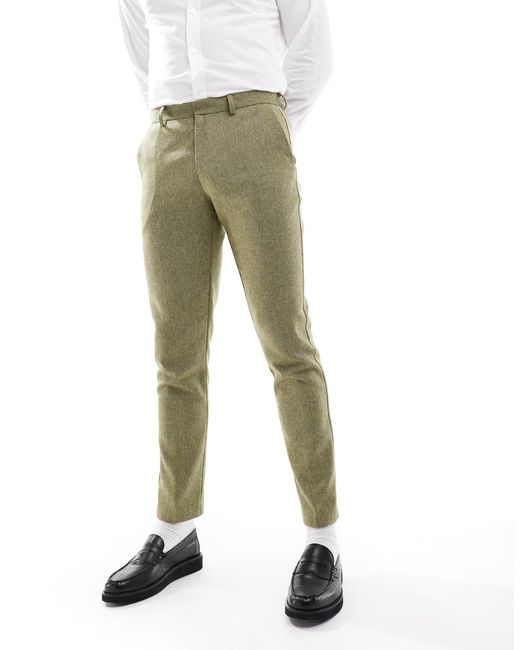 ASOS – eng geschnittene anzughose aus wollmix in Green für Herren