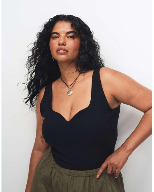 ASOS Blue Asos Design Curve Compact Cotton Vest With Curved Neckline