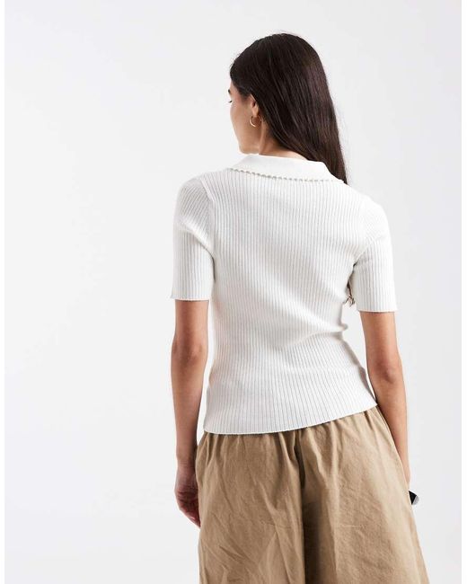 New Look White Ribbed Polo T-Shirt