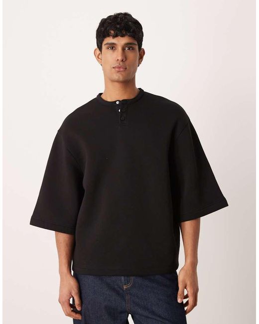 ASOS Black Co-Ord Short Sleeve Henley Sweatshirt for men