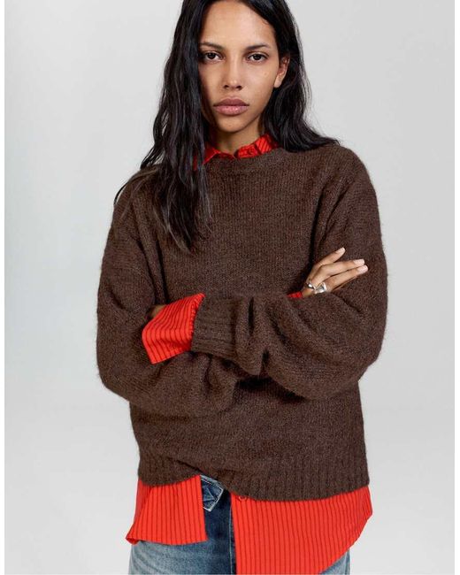 Pull&Bear Regular-Fit Trui Met Boothals in het Brown